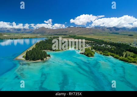 Lac Ruataniwha, Mackenzie Country, île du Sud, Nouvelle-Zélande - vue aérienne Banque D'Images