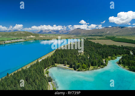 Lac Ruataniwha, Mackenzie Country, île du Sud, Nouvelle-Zélande - vue aérienne Banque D'Images