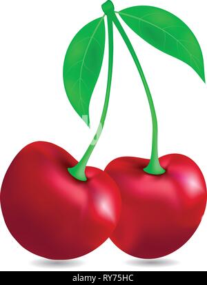 Vecteur des cerises mûres de cerise rouge isolé sur fond blanc, Vector illustration 3D icons set. Illustration de Vecteur