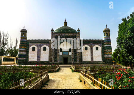 Kashgar Afaq Khoja Mausoleum carreaux verts Ornement frontal View Point Banque D'Images