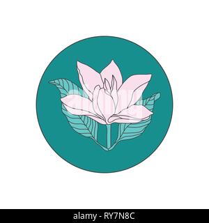 Ligne Magnolia isolé Illustration sur Cercle Vert. Logo Design Fleurs Illustration de Vecteur