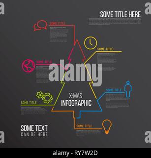 Le modèle de rapport d'Infographie Noël vecteur fabriqués à partir de lignes et des icônes, version sombre Illustration de Vecteur