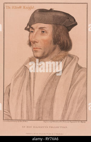 Sir Thomas Elyot, 1794. Francesco Bartolozzi (britannique, 1727-1815), John Brigitte Zanda, après Hans Holbein (Allemand), ch. 1465-1524). Gravure ; crépi couleur feuille : 37,8 x 29,9 cm (14 7/8 x 11 3/4 in.) : platemark ; 33,7 x 23,9 cm (13 1/4 x 9 7/16 in Banque D'Images