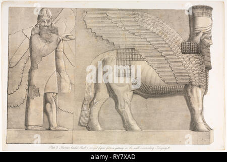 Monuments de Ninive : plaque 3, Bull à tête humaine et Winged Figure à partir d'une passerelle dans le mur qui entoure Kouyunjik (Quyunjik, 1853). Austen Henry Layard (britannique, 1817-1894). Lithographie en noir et beige, feuille : 37,7 x 56,7 cm (14 13/16 x 22 5/16 in.) ; image : 34,3 x 52,5 cm (13 1/2 x 20 11/16 po Banque D'Images