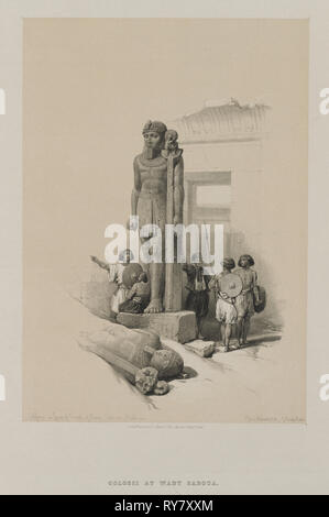 L'Egypte et la Nubie, Volume II : colosse en face du Temple à Wadi Saboua, Nubia, 1847. Louis Haghe (britannique, 1806-1885), F.G.Lune, 20 Threadneedle Street, Londres, après que David Roberts (1796-1864), britannique. Lithographie couleur ; feuille : 45,5 x 40,5 cm (17 15/16 x 15 15/16 po.) ; image : 34,6 x 24,3 cm (13 5/8 x 9 9/16 in Banque D'Images