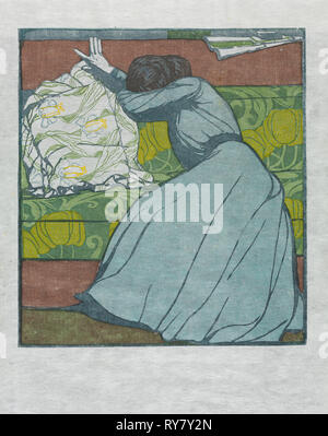 Le coussin (Martha Kurzweil assis sur un divan), 1903. Max Kurzweil (autrichien), Historique (1867-1916), Gesellschaft fur Vervielfaltigende Kunst. Gravure sur bois en couleur ; feuille : 42,3 x 30,9 cm (16 5/8 x 12 3/16 po.) ; image : 28,5 x 25,9 cm (11 1/4 x 10 3/16 po.) ; appui secondaire : 55,2 x 44,5 cm (21 3/4 x 17 1/2 po Banque D'Images