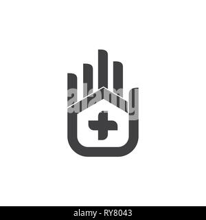 Plus de soins médicaux accueil palm main logo symbol vector Illustration de Vecteur