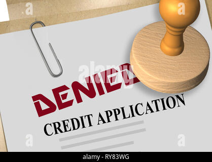 3D illustration de refus stamp titre sur demande de crédit document Banque D'Images