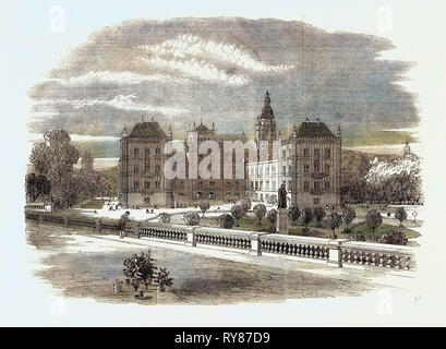 La visite de la reine à l'Allemagne : Le Palais Ducal et l'église de St Moritz 1862 Coburg Banque D'Images