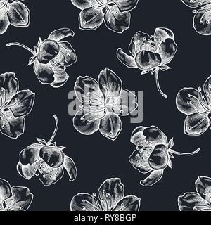 Modèle sans couture avec de la craie à la main sakura Illustration de Vecteur