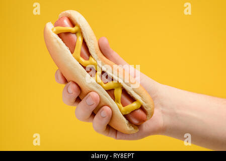 Close up sur un hot-dog Banque D'Images