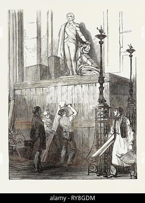 Les préparatifs pour les funérailles du duc de Wellington, dans la Cathédrale St Paul : Le Monument Nelson, 1852 Banque D'Images