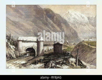 Ouverture du tunnel du Mont Cenis : bouche du tunnel à Bardonneche Piémont 1871 Banque D'Images