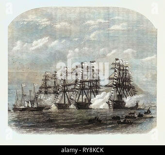 Visite du Prince et de la princesse de Galles à l'Irlande : l'Escadron Ironclad saluant la Royal Yacht dans la baie de Dublin 1868 Banque D'Images