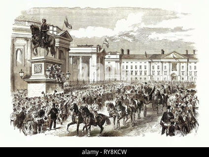 Visite du Prince et de la princesse de Galles à l'Irlande : La Procession Royale passant College Green Dublin 1868 Banque D'Images