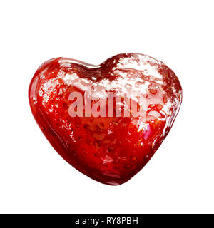 Confiture de fraise en forme de coeur isolé Banque D'Images
