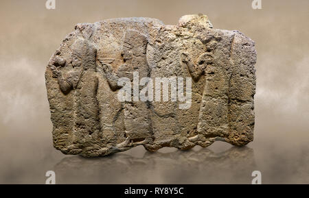 Photo de secours monumental Hittite orthostat panneau Sculpté en pierre d'une procession. Calcaire, Karkamıs Kargamıs), (, Karkemish (Karkemish), 900 - 700 Banque D'Images