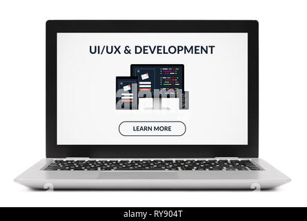 UI/UX design et concept de développement sur l'écran. Isolé sur fond blanc. Tous les contenu de l'écran est conçu par moi. Banque D'Images
