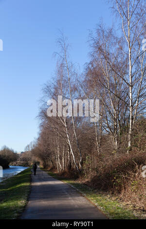 En regardant le chemin de halage sur le canal à Sheffield Keadby nouvelle coupe. Rotherham. Banque D'Images