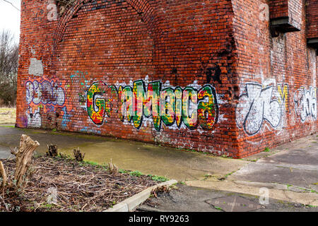 Graffiti sur le mur de la mine principale de Barnsley. Banque D'Images