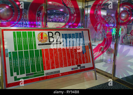 OSAKA, JAPON - 26 FEB 2019- Vue d'un salon de jeu de fente de pachinko à Osaka, Japon. Banque D'Images