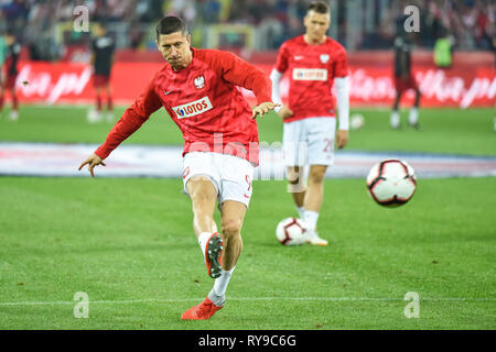 CHORZOW, Pologne - 11 octobre 2018 : Nations Unies Division de la Ligue de football un groupe 3 match Pologne vs Portugal 2:3 . Dans la photo Robert Lewandowski Banque D'Images