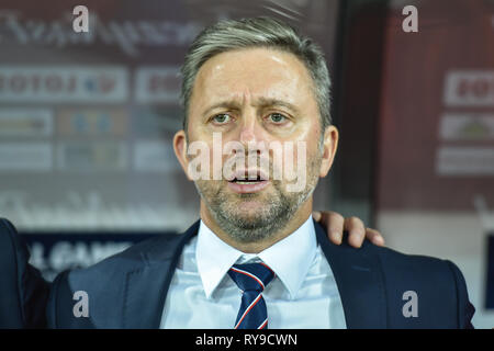 CHORZOW, Pologne - 11 octobre 2018 : Nations Unies Division de la Ligue de football un groupe 3 match Pologne vs Portugal 2:3 . Dans l'image Jerzy Brzeczek coach de P Banque D'Images