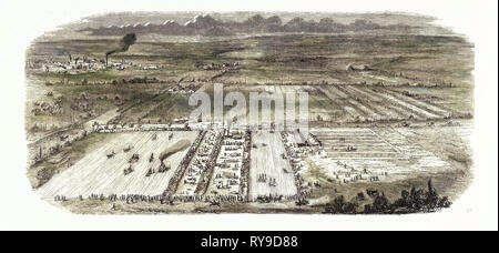 Exposition agricole à Trappes (Seine-Et-Oise), dans la ferme de M. Dailly, 14 août 1855, avec les différents dispositifs de l'Exposition universelle, et en présence de Sai le Prince Napoléon. Paris, France, l'Exposition Universelle. Une exposition internationale qui a eu lieu sur les Champs-Elysées en 1855, composé d'un tissu industriel et un Beaux arts Exposition. 1855 Gravure Banque D'Images