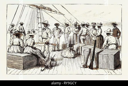 La question du travail Kanaka dans le Queensland : Islanders de retourner dans leur pays d'origine après avoir purgé leur peine, l'Australie, 1892 Gravure Banque D'Images