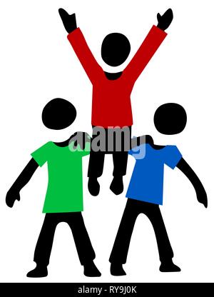 Soulevez les figures d'amis dessin animé, illustration vectorielle, horizontal, isolé Illustration de Vecteur