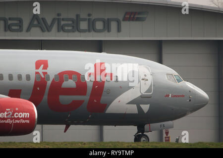 Glasgow, Royaume-Uni. 1er mars 2019. Jet2 vacances avion vu à l'Aéroport International de Glasgow. Jet2 Holidays est une compagnie aérienne à bas prix qui transporte régulièrement Banque D'Images