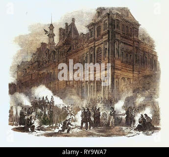 La révolution à Paris : Bivouac des troupes près de l'Hôtel de Ville, France, 1851 Banque D'Images