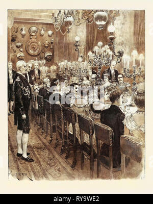 Le mariage royal à Berlin, Allemagne : Banquet au Palais Royal, le prince Frédéric Charles de Hesse et de la princesse Marguerite de Prusse, 1893, gravure 1893 Banque D'Images