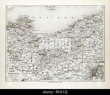 Plan de Pommern Mecklenburg-Vorpommern (Allemagne) et du nord-ouest de la Pologne 1899 Banque D'Images