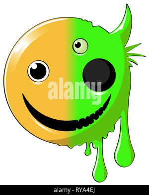 Happy face mutant icône ronde, vecteur de couleur cartoon illustration design horizontal de l'élément, plus isolés, blanc Illustration de Vecteur