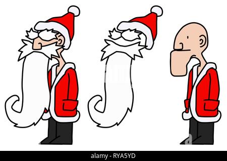 Père Noël blague humour caricature fausse barbe, vector, horizontal, sur fond blanc, isolé Illustration de Vecteur