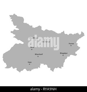 Carte de haute qualité de Bihar est un état de l'Inde, avec l'emplacement des villes principales Illustration de Vecteur