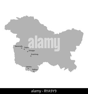 Carte de haute qualité du Jammu-et-Cachemire est un état de l'Inde. Avec les principales villes location Illustration de Vecteur