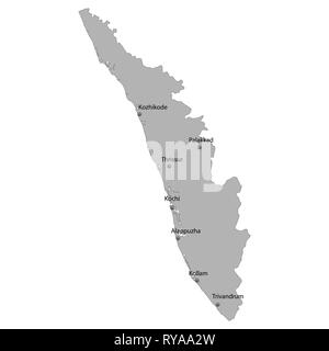 Carte de haute qualité du Kerala est un état de l'Inde. Avec les principales villes location Illustration de Vecteur