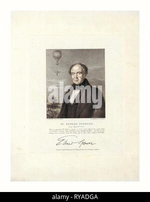 M. Edward Spencer, née le 8 mai 1799 qui a accompagné M. Charles Green, dans cette expérience de Parachute fatal de M. Robert Cocking's, 24 juillet 1837, de Vauxhall Gardens. Et a fait vingt-sept ascensions avec Monsieur Green, jusqu'à cette date, 24 août, 1839 Banque D'Images