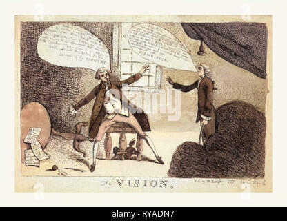 La Vision, gravure de 1785, un jeune homme, peut-être, William Pitt le Jeune, d'être visité par un fantôme de la tombe, peut-être l'aîné William Pitt, qui est venu pour te mettre en garde contre ton destin imminent. Méfiez-vous de prérogative, Attention le rusé Scot, D -S, méfiez-vous l'Orgueilleux T W, peut-être le baron Edward Thurlow, et de souiller le nom de Pitt Banque D'Images