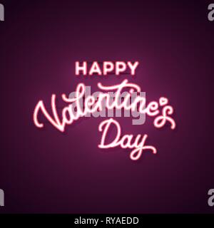 Happy Valentines Day text. Neon Sign Vector. Illustration de Vecteur