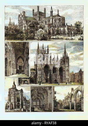 Croquis dans et à propos de Peterborough : 1. La Cathédrale, du sud-est, 2. La nef de la cathédrale, à l'Est, 3. La Cathédrale, du nord-ouest, 4. L'Abbaye de Croyland, 5. La dame chapelle dans la Cathédrale, 6. Vue depuis les ruines de l'Église l'Infirmerie Banque D'Images