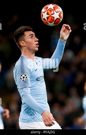 Manchester, Belgica. Mar 12, 2019. Laporte pendant le match entre Manchester City et Schalke 04 s'est tenue au stade Etihad à Manchester, Ma. Le match est le deuxième tour de qualification de l'UEFA Champions League 2018/19 ronde de 16. Crédit : Marco Galvão/FotoArena/Alamy Live News Banque D'Images