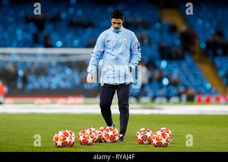 Manchester, Belgica. Mar 12, 2019. Arteta pendant le match entre Manchester City et Schalke 04 s'est tenue au stade Etihad à Manchester, Ma. Le match est le deuxième tour de qualification de l'UEFA Champions League 2018/19 ronde de 16. Crédit : Marco Galvão/FotoArena/Alamy Live News Banque D'Images