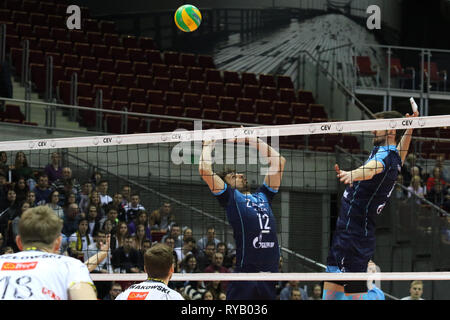 Gdansk, Pologne Mars 13th. 2019 Trefl Gdansk (Pologne) v Zenit Kazan (Russie) CEV Champions League 1/4 de finale - Hommes volley-ball jeu. ALEXANDER BUTKO (12) d'Zenit-Kazan est vu en action. © Vadim Pacajev / Alamy Live News Banque D'Images