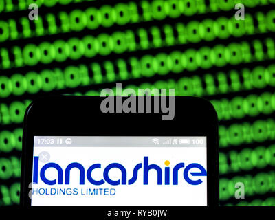 L'Ukraine. Mar 13, 2019. Logo Holdings Lancashire vu affichée sur un téléphone intelligent. Crédit : Igor Golovniov SOPA/Images/ZUMA/Alamy Fil Live News Banque D'Images