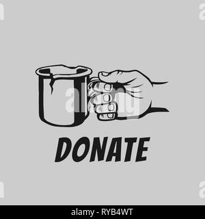 Beggar's main avec un mug vector illustration. Faire un don et aider. Concept de don. Main de mendiant qui demander de l'argent. Illustration de Vecteur