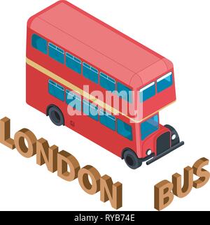 Très détaillées isométrique Red Bus double decker isolés London UK Angleterre véhicule. Illustration de Vecteur