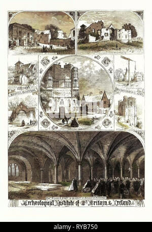 Institut Archéologique de Grande-Bretagne et d'Irlande. Le professeur Willis et partie dans la crypte de la cathédrale de Rochester. L'Abbaye de rettel. Leybourne Église et Château. Cour de l'ancienne hôtellerie. 1863 Banque D'Images